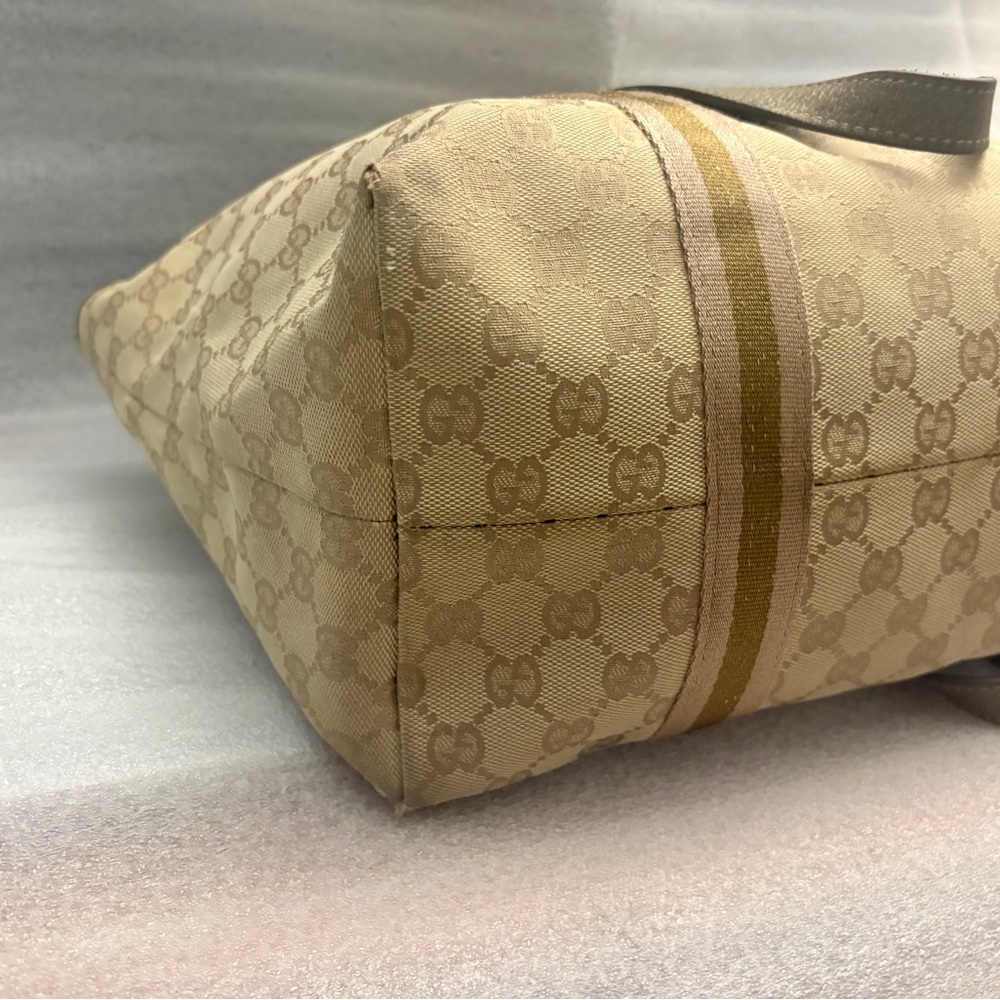 GUCCI Joy Tote GG Canvas Champagne Metallic Leather Charm Shoulder Bag Auth COA - Picture 8 of 15